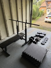 Gym Equipment Bench, Weights, and Bars Set
