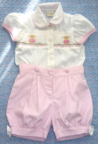 Smocked teddy romper short set - smocked,