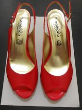 ZODIACO vera pelle LADIES NEW RED/GOLD SLINGBACK SHOES WITH PEEK TOES UK 5 1/2