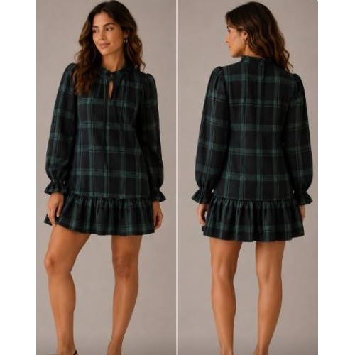 Crew plaid ruffle dress - plaid,