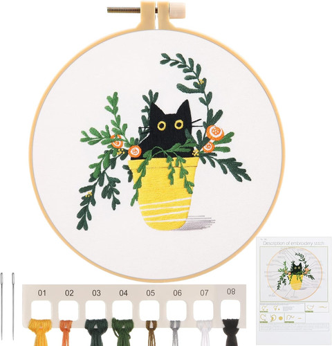 Cat embroidery stamped kit - cat,