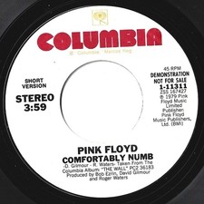 PINK FLOYD 7" 45 **DEMO** Comfortably Numb RARE 1979 USA Promo