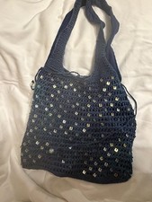 Blue knitted and cotton bag