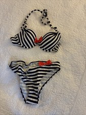 Navy Striped Bikini With Pink