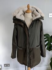 TOPSHOP Khaki Mid-Length Fleece-Lined Oversized Parka Style Coat Size UK6