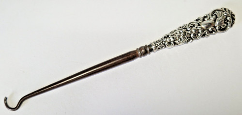 Antique silver button hook - button,