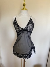 Vintage Fredericks of Hollywood Black Lingerie Lace Mesh Dress Size M 10-12 UK