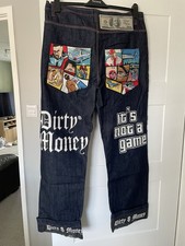 Dirty Money Jeans Men’s W36 GTA Style Blue Denim Urban Streetwear Baggy Hip Hop