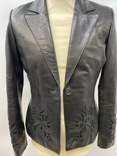 Gharani Strok for Debenhams Black Leather Jacket with Cut Out Design Size 12 W10