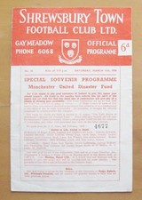 SHREWSBURY TOWN v SOUTHEND UNITED 1957/1958 Manchester United Munich Fund *VGC*