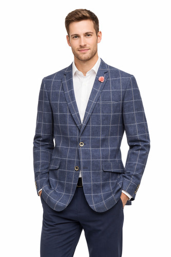 Denim blue check - jacket, cotton