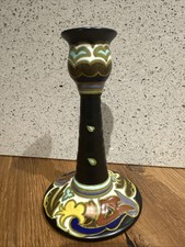 Gouda Pottery Candlestick 1934 Groeius Golida Plazuid Holland Floral