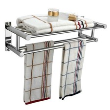 Double Chrome Wall Mounted Bathroom Towel Rail Holder Storage Rack Shelf Bar