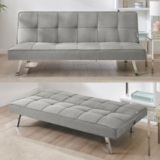 Sofa Bed Click Clack Living Room Reclining Linen Blend Settee Sofa 3-Seater