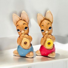PenDelfin Bunny Phumf Red & Blue Set Of 2 Stonecraft Figurines Made In England
