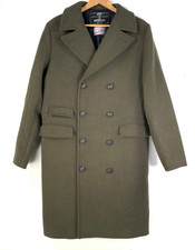 Superdry The Merchant Store Olive Night Green Wool Long Coat Medium Pea Overcoat