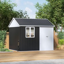 UK 10 x 8FT Galvanised Steel Garden Storage Shed with Dual Door, 1 Window, Black