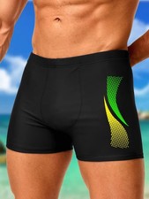 Men's Quick-Dry Swim Trunks High Waist Boxer Briefs Swimming Sports Shorts