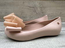 Womens Melissa Ultragirl Sweet Ballerina Pumps Beige PVC Bow Shoes Size 4 37