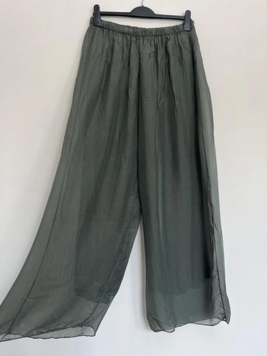 Khaki silk viscose sheer - silk, wide
