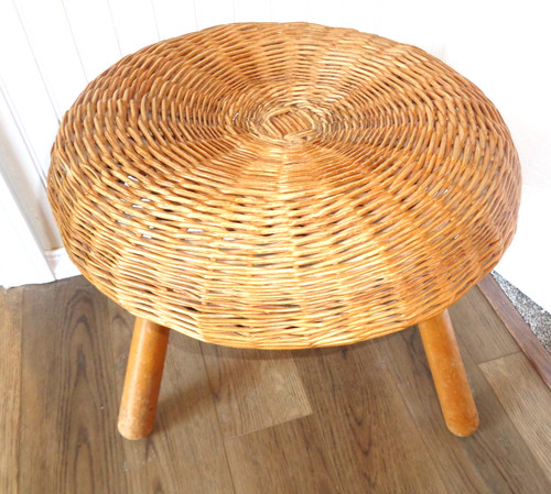 Wicker tripod stool vintage - wicker,