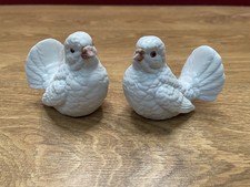 Pair of vintage hand painted matte porcelain white doves