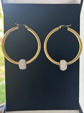 9ct Gold GF Chunky 50mm Large Hoop Earrings With Polymer Clay Crystal Balls ✨