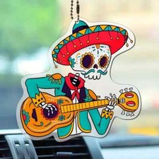 2D Sugar Skull Day Of The Dead   Car Mirror Hanging Decoration / Bag Charm  75mm
