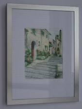Framed Print: MEDITERRANEAN TOWN STEPS. 8" x 6". Brushed chrome frame.'James'