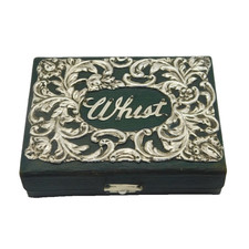 Edwardian Sterling Silver Mounted Leather 'Whist' Playing Card Box Antique 1902