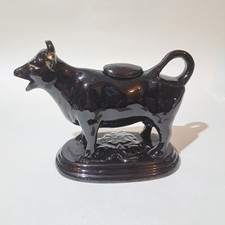 Antique Staffordshire Black Glaze Ceramic Cow Creamer