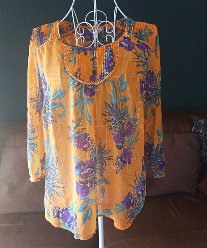 Indigo orange floral sheer - orange,