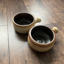 Studio Pottery Stoneware Handled Rustic Soup Bowls x 2