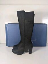 Caprice Leather Boots Black Nubuc Knee High Suede Size 37 UK 4 Full Zip