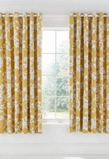 Helena Springfield Bouvardia eyelet cotton curtains honey yellow 66" x 72"