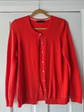 M&S Collection Sun Glow Orange Pure Cashmere Velvet Trim Long Sleeve Cardigan 16