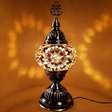 Turkish Moroccan Bronze Table Lamp Colorful Mosaic Glass Desk Light + Free Bulb