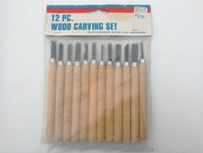 VINTAGE SMALL WOOD CARVING SET 12 PC. DISTRIBUTED BY F.W. WOOLWORTH