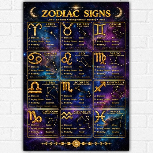 Zodiac star signs poster - poster, a3