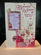 OPEN GENERIC BIRTHDAY CARD WITH KEEPSAKE  9" X6 " E.G FRIEND NEIGHBOUR  FLOWERS