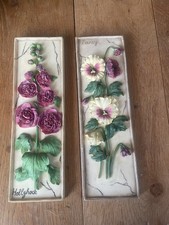 Decorative Flower Wall Tiles Pansy & Hollyhock X 2