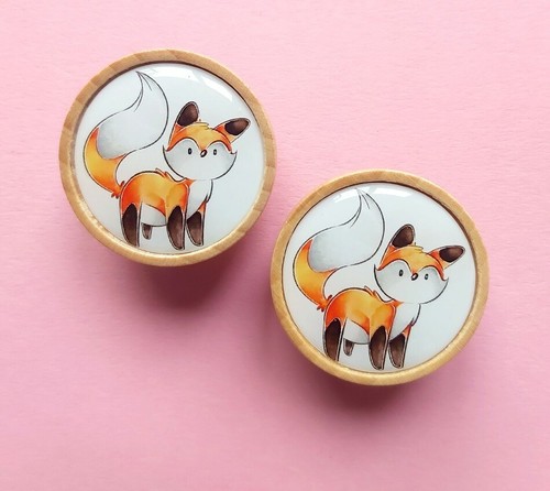 Knobs cute fox printed wood - knobs,