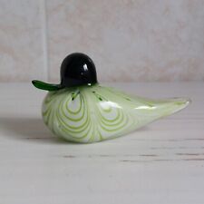 Art Glass Duck Paperweight Ornament Bird Dark Green Lime White Swirl L 13cm