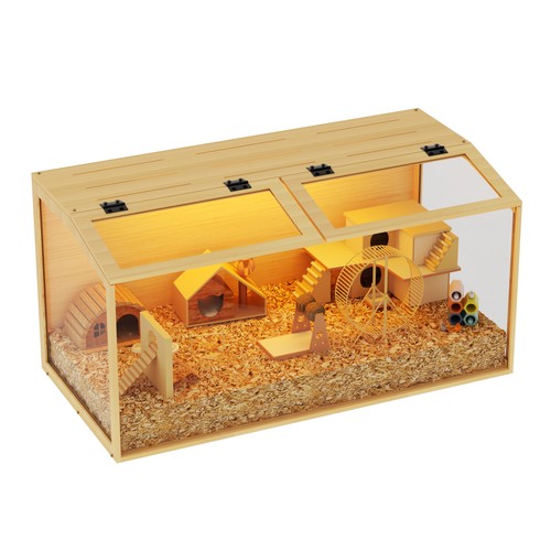 Wooden glass hamster - wooden, cage