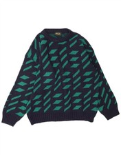 WRANGLER Mens Boat Neck Jumper Sweater XL Navy Blue Geometric Acrylic PT10