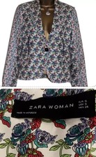 Zara Woman Floral Jacket Blazer S 10 Cream Green Occasion Wedding Evening Silky