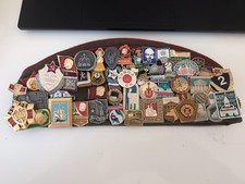 Vintage USSR Soviet Military Pilotka Cap w/ Collection Badges Pins Memorabilia