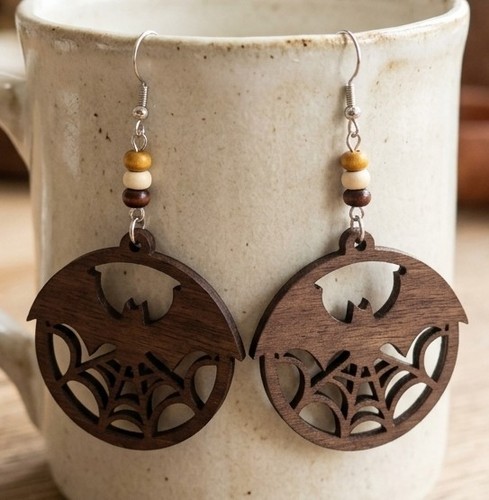 Wooden bat earrings - bat,
