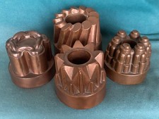 Job Lot 4 Antique Copper Jelly,  Cake or Ice Cream Moulds 1 Stamped Benham 1915