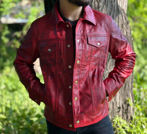 Men red real - red, leather